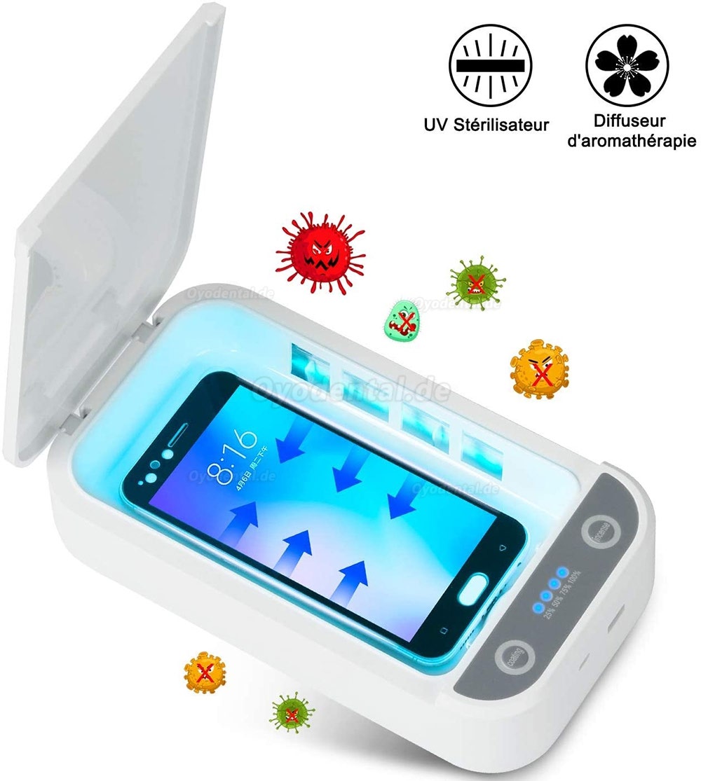 UV-Desinfektionsgerät für Aromatherapie-Funktionen für Mobiltelefone Box für alle iPhone Android-Handys Sterilisator für Telefone Hellblau 