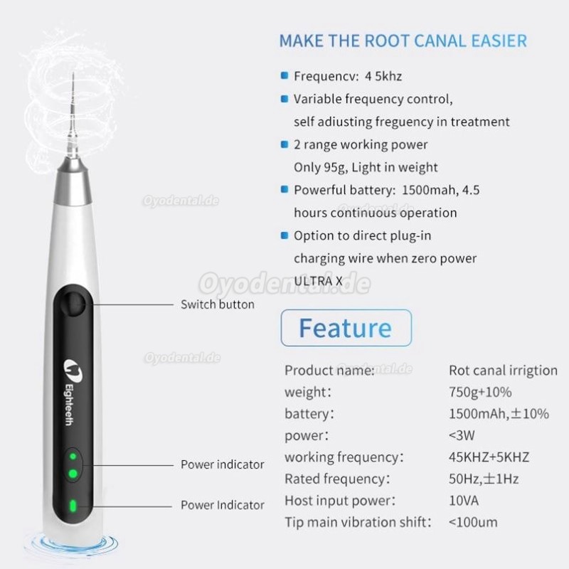 Eighteeth Ultra-X Endo Ultraschall Aktivator Kabelloser Wurzelkanalspüler mit 6 Nadelspitzen