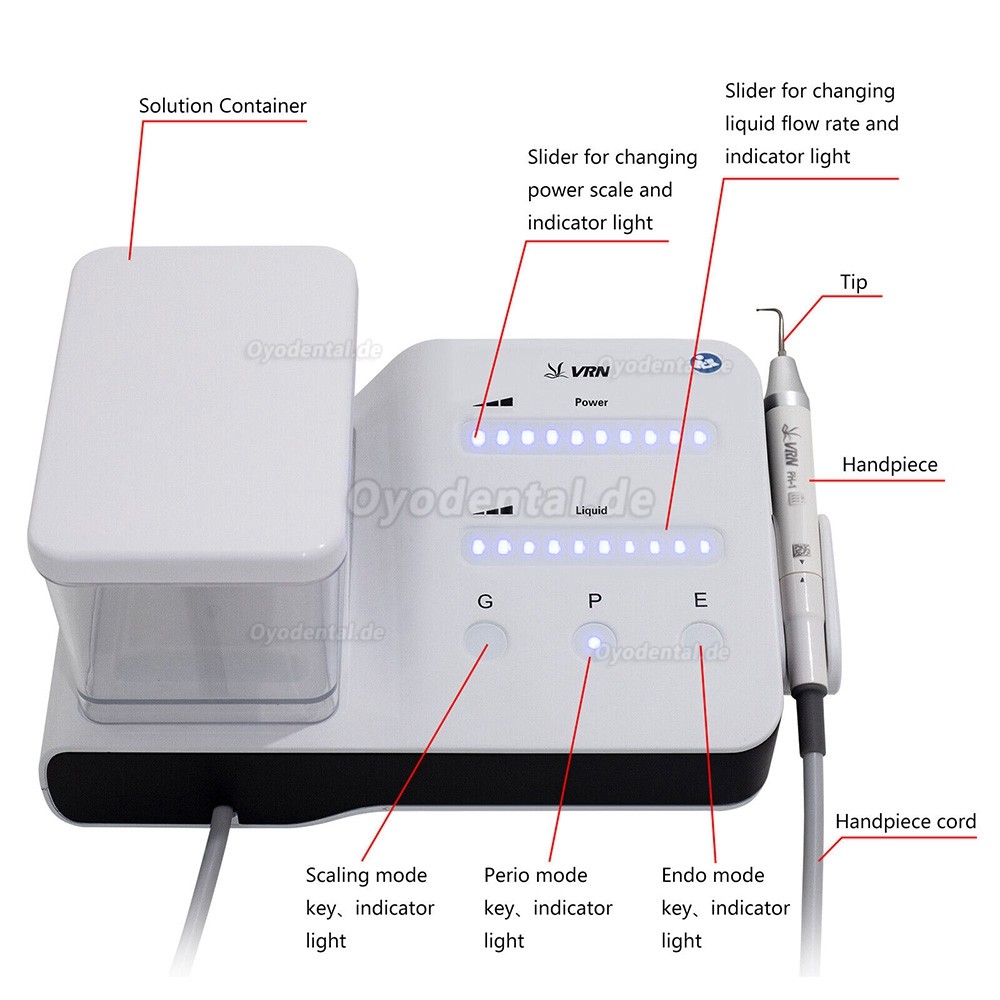 VRN DA-20 Dental Ultraschall Piezo Scaler Handstück mit Wasserflasche kompatibel mit EMS Touch-Panel