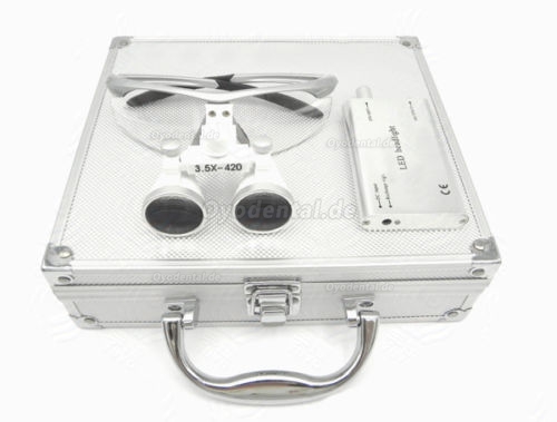 Dental Surgical 3.5X420mm Binokularlupen + LED Scheinwerfer + Aluminium Box Silber Dental Surgical 3.5X420mm Binokularlupen + LED Scheinwerfer + Aluminium Box Silber