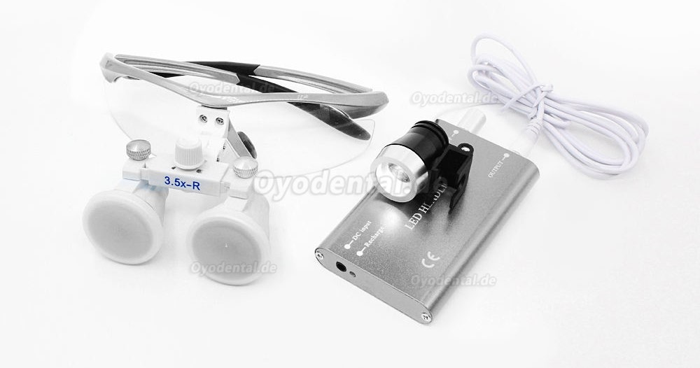 Dental Surgical 3.5X420mm Binokularlupen + LED Scheinwerfer + Aluminium Box Silber