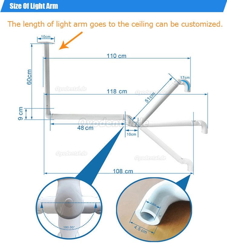 Stützarm für an der Decke montierte zahnärztliche LED-Mundlicht-Untersuchungslampe