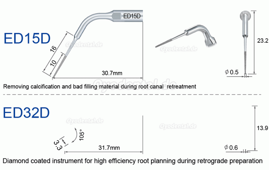 10 Stück Ultraschallspitzen für die Endodontie E3D E4D E5D E10D E11D E12D E14D E15D Kompatibel mit Woodpecker EMS