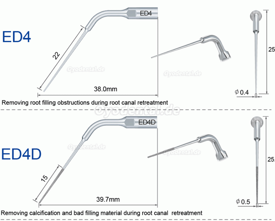10 Stück Ultraschallspitzen für die Endodontie E3D E4D E5D E10D E11D E12D E14D E15D Kompatibel mit Woodpecker EMS