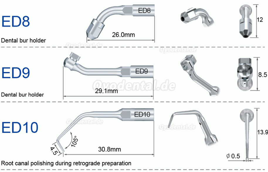 10 Stück Ultraschallspitzen für die Endodontie E3D E4D E5D E10D E11D E12D E14D E15D Kompatibel mit Woodpecker EMS