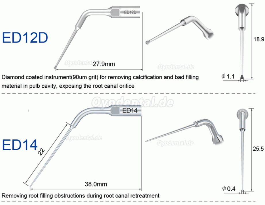 10 Stück Ultraschallspitzen für die Endodontie E3D E4D E5D E10D E11D E12D E14D E15D Kompatibel mit Woodpecker EMS