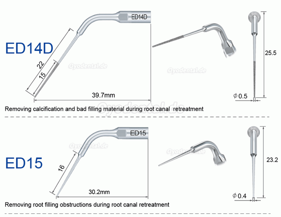 10 Stück Ultraschallspitzen für die Endodontie E3D E4D E5D E10D E11D E12D E14D E15D Kompatibel mit Woodpecker EMS