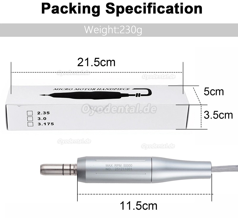 B&uuml;rstenloser E-Typ Dental Elektromotor 50.000 U/min f&uuml;r Winkelst&uuml;ck und Geradhandst&uuml;ck